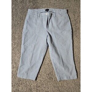 Talbots Womens Perfect Crop Blue White Size 12 Petite Cropped Striped Seersucker